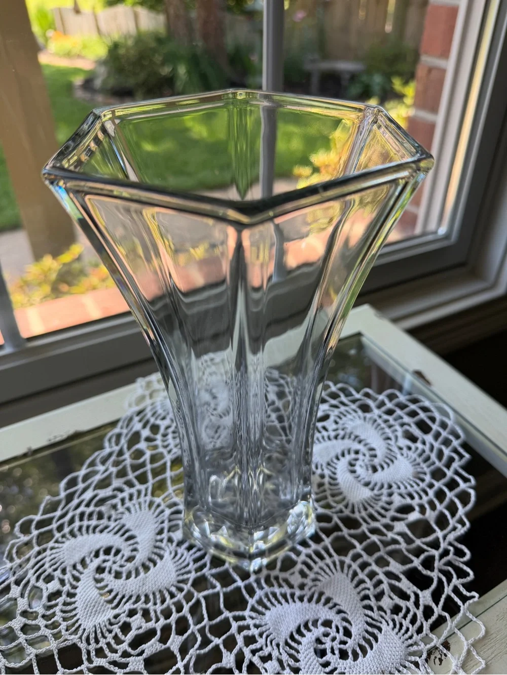 Heavy Crystal Vase, Geometric Hexagon Design, Glass Decorative Vase. G22